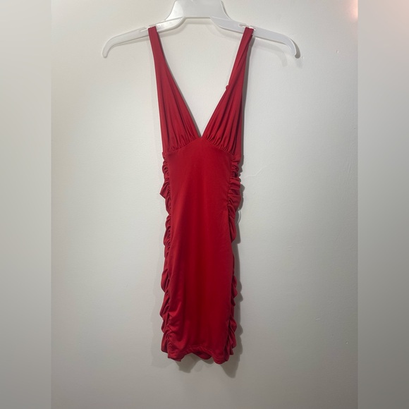 Red Sleeveless Ruched Dress - Picture 1 of 3